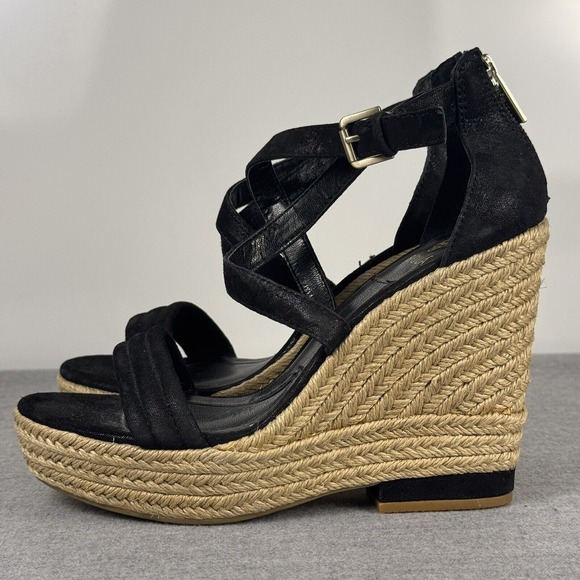 Isola Womens Sandals Black Espadrilles Wedge Strappy Open Toe Shoes Size 7.5 - Picture 3 of 10